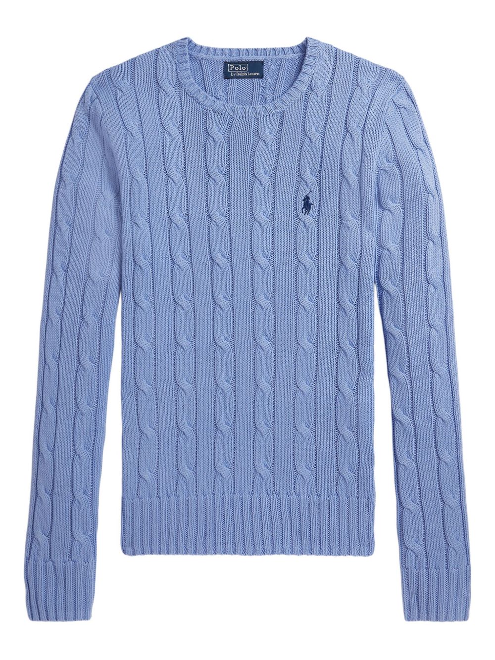 Light Blue Cable-Knit Sweater with Classic Crew Neckline