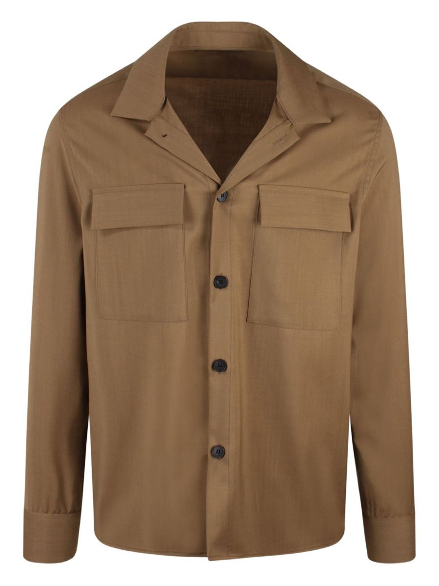 Brown Wool Shirt with Classic Collar