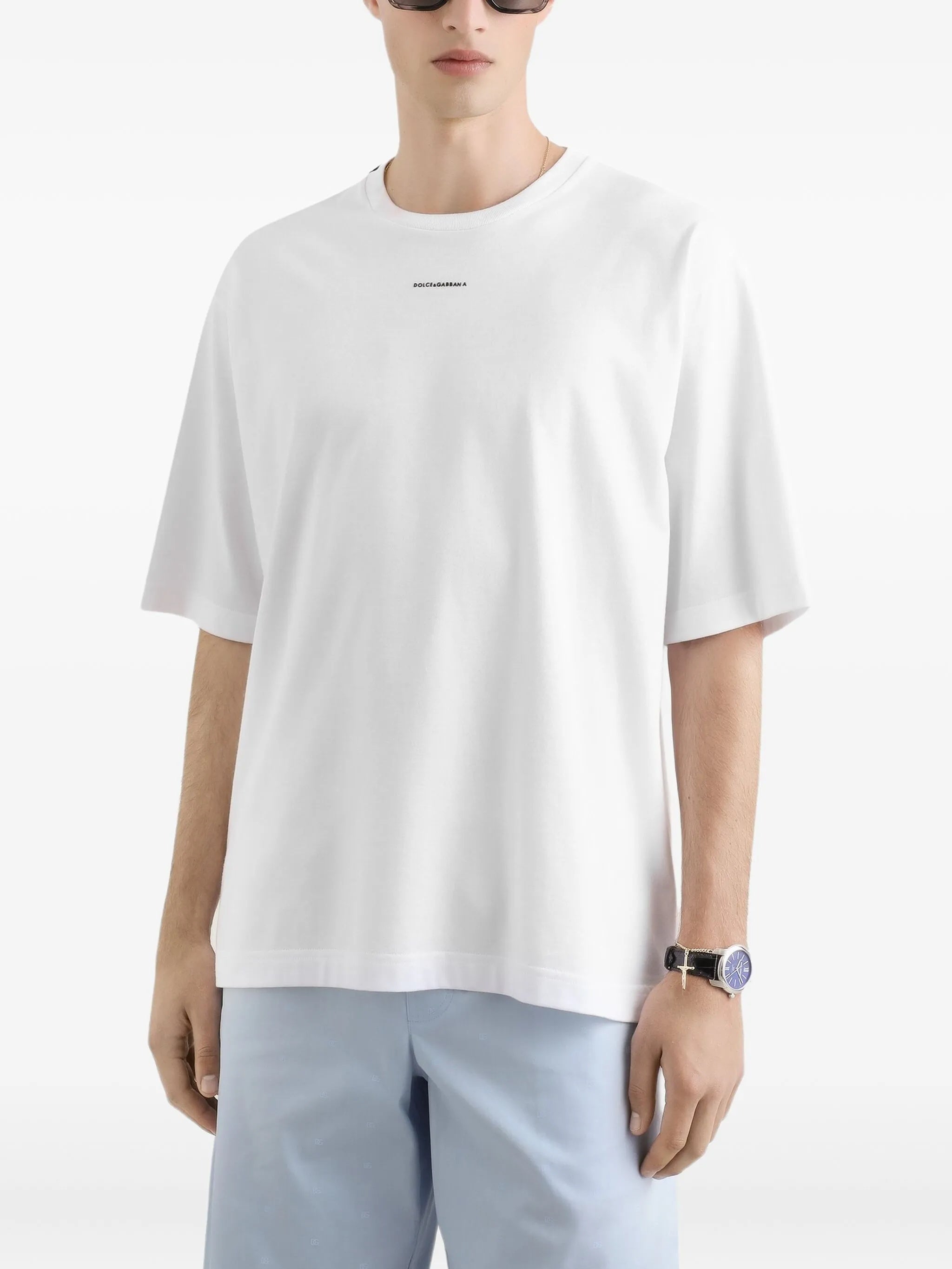 White Relaxed Fit Cotton Logo T-Shirt