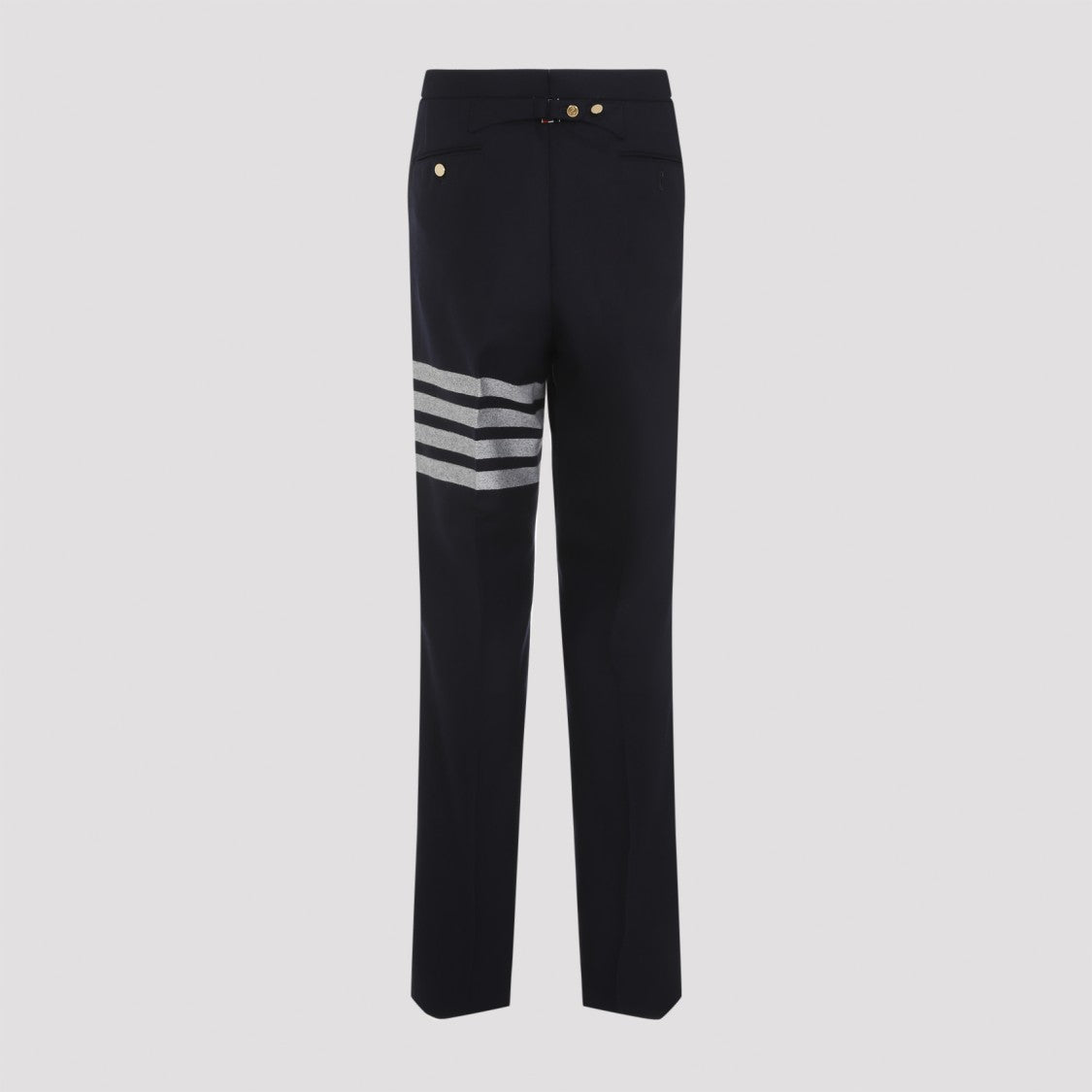 Low Rise Drop Crotch Backstrap Navy Blue Wool Trousers