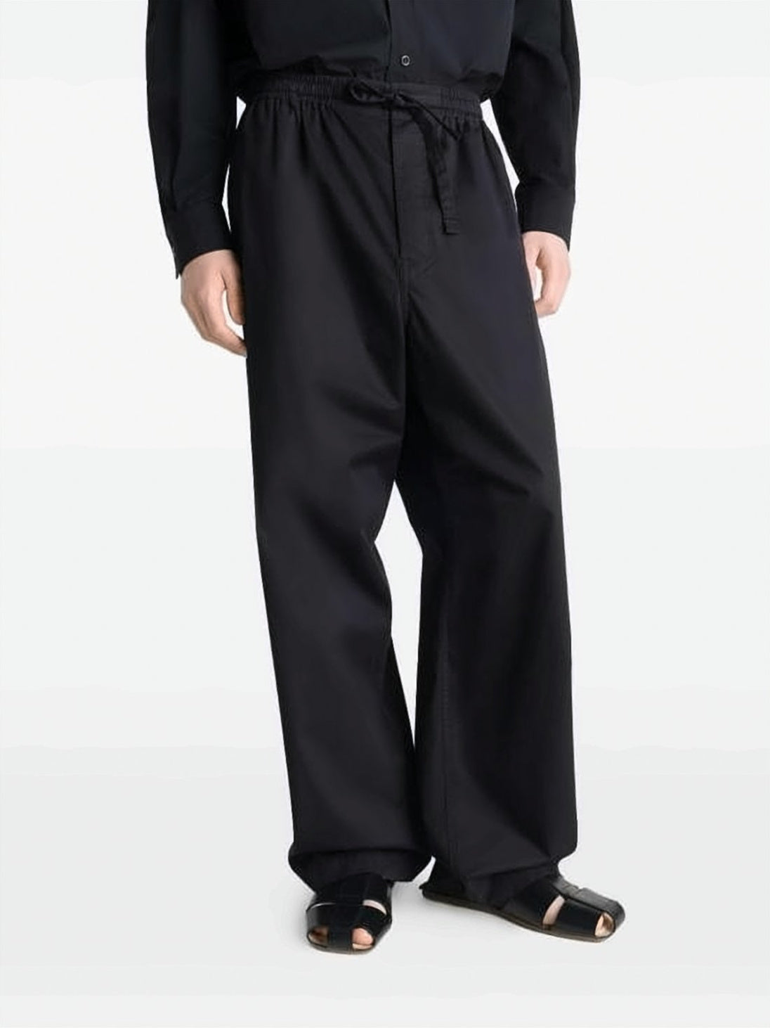 Wide-Leg Black Trousers with Adjustable Drawstring