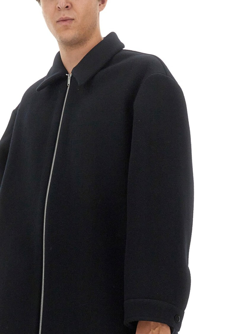 Black Wool Coat With Oversized Sleeves