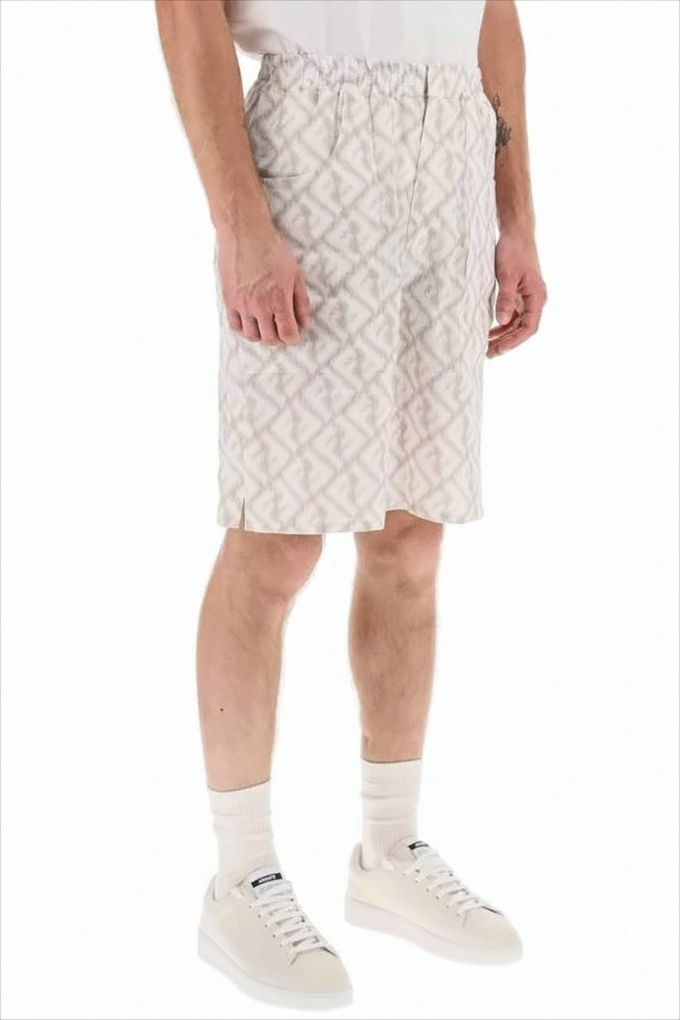 Relaxed Fit Linen Shorts with Geometric Pattern