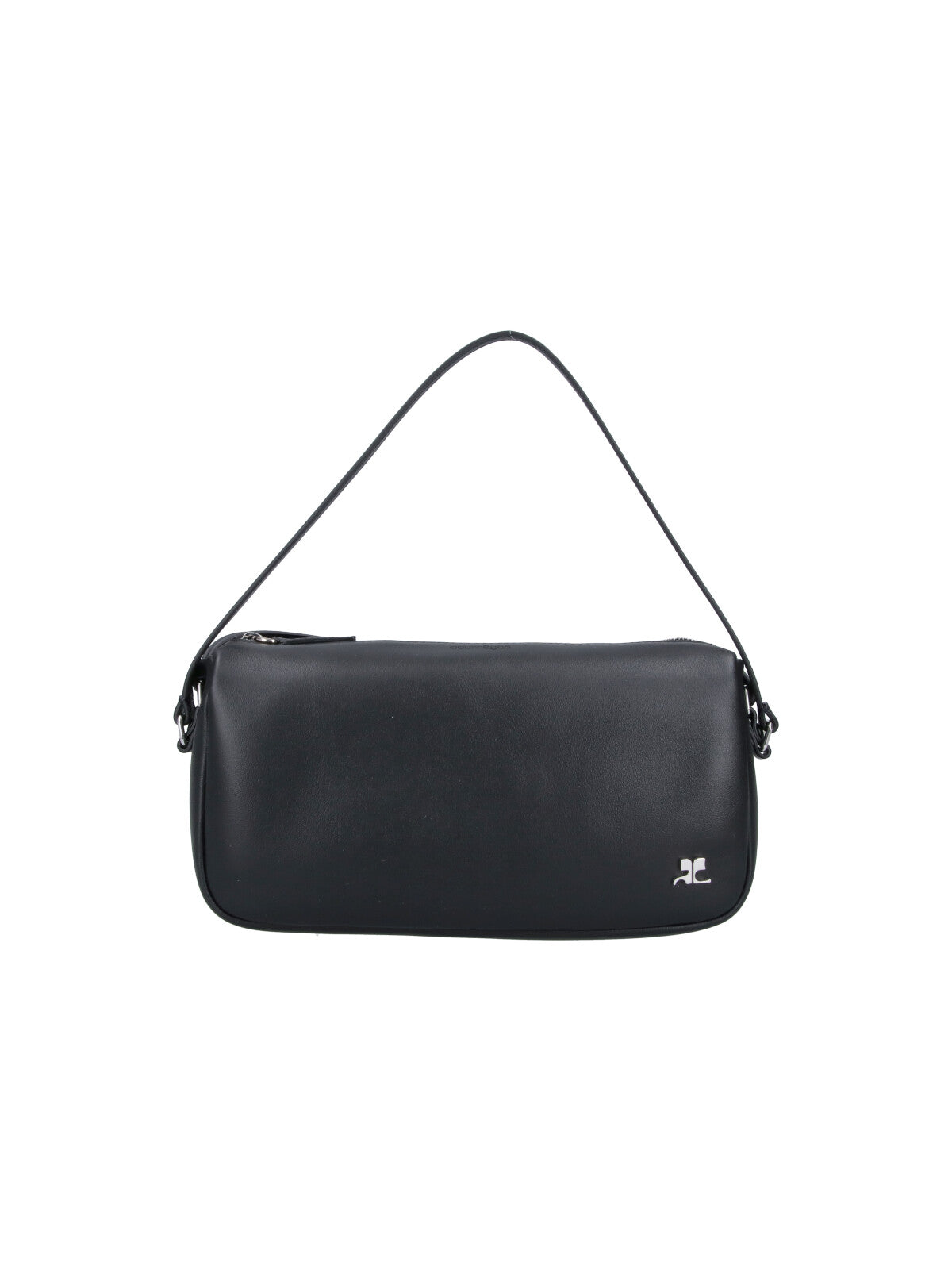 Rectangular Black Calf Leather Shoulder Bag with Zip Closure