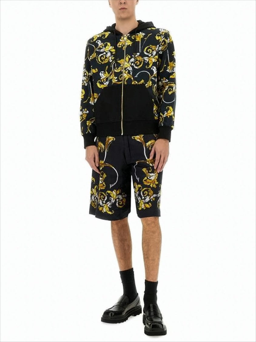 Baroque-Inspired Hoodie in Black with Gold Print