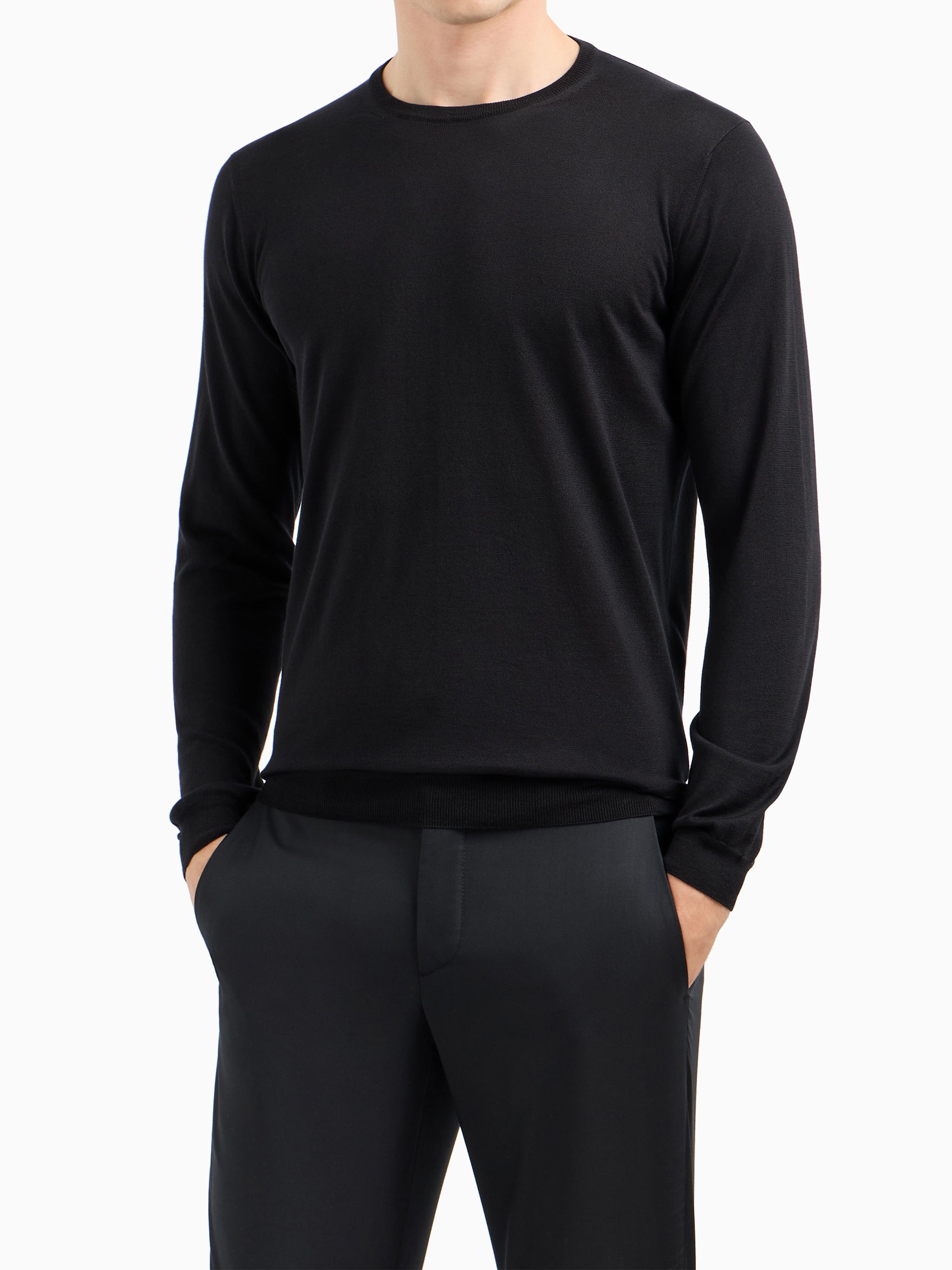 Minimalist Black Fitted Crew Neck Sweater