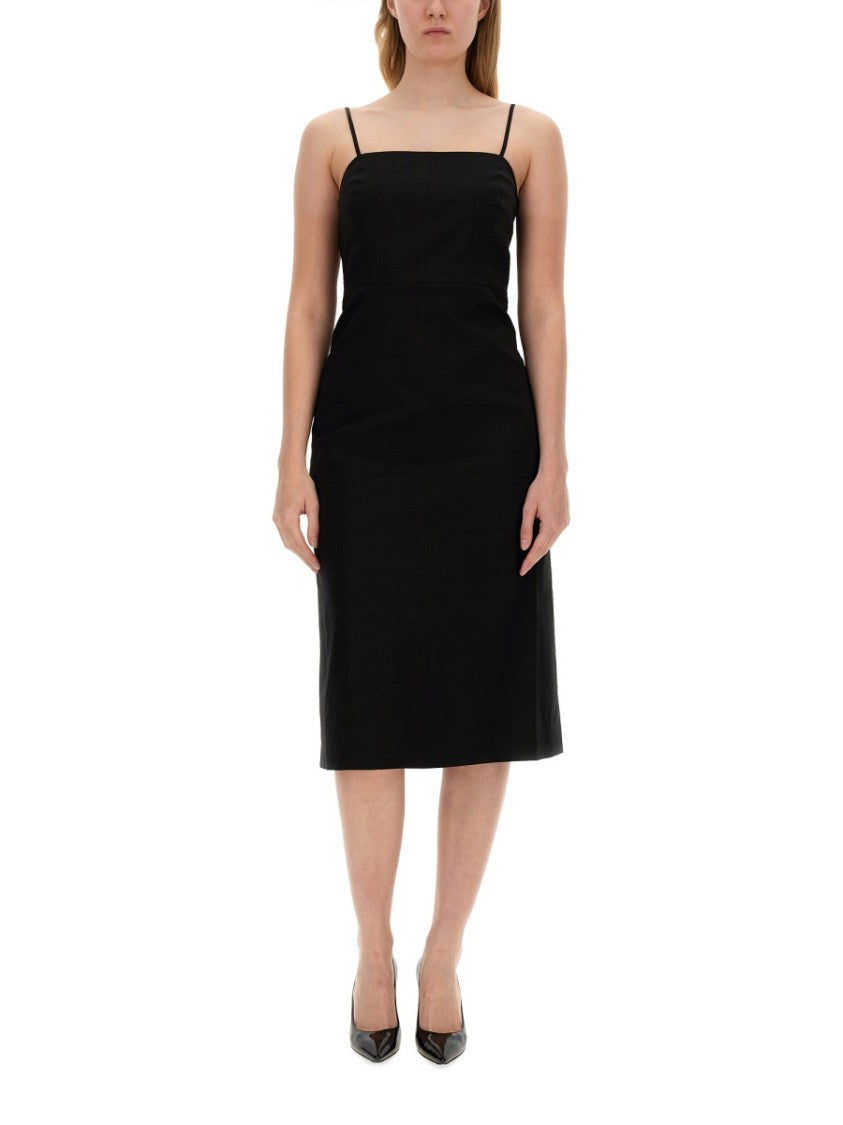 Fitted Black Midi Dress With Spaghetti Straps