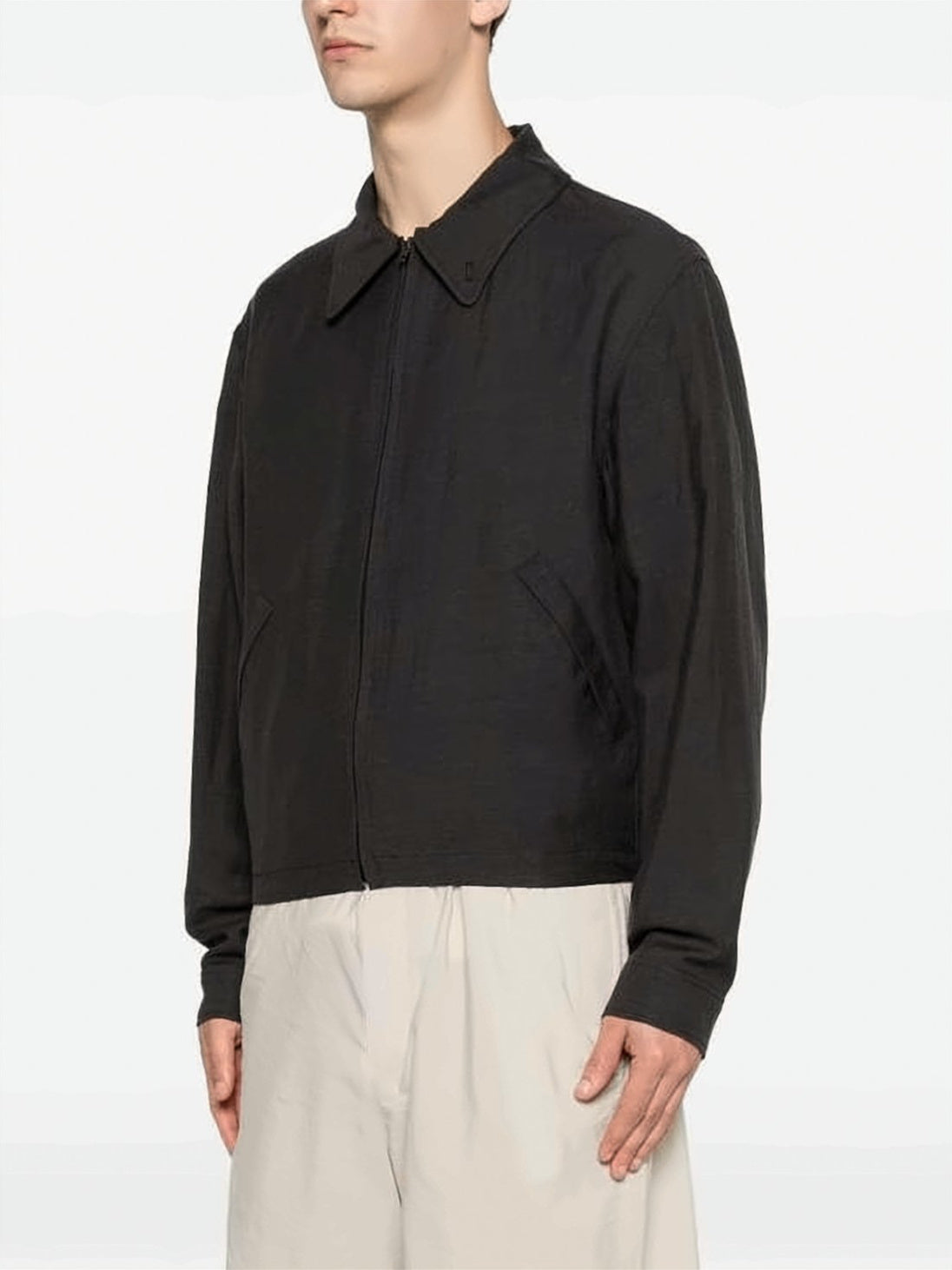 Cropped Black Jacket with Classic Collar