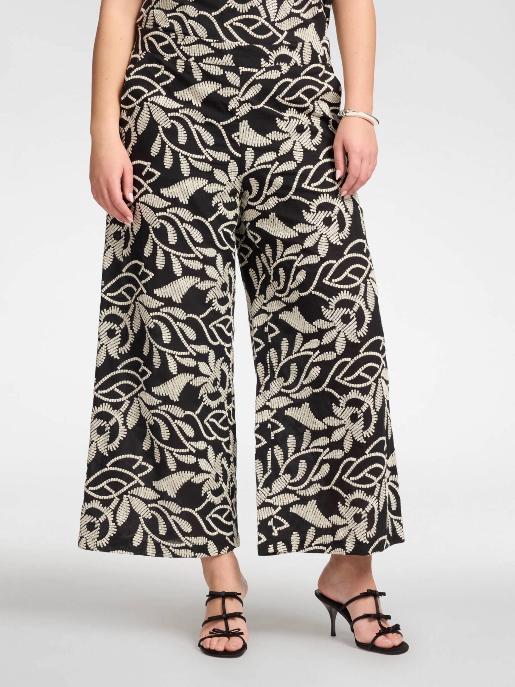 High-Waisted Cropped Wide-Leg Botanical Pants