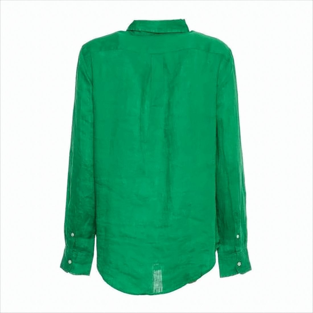 Long-Sleeved Linen Shirt With Classic Collar And Curved Hem