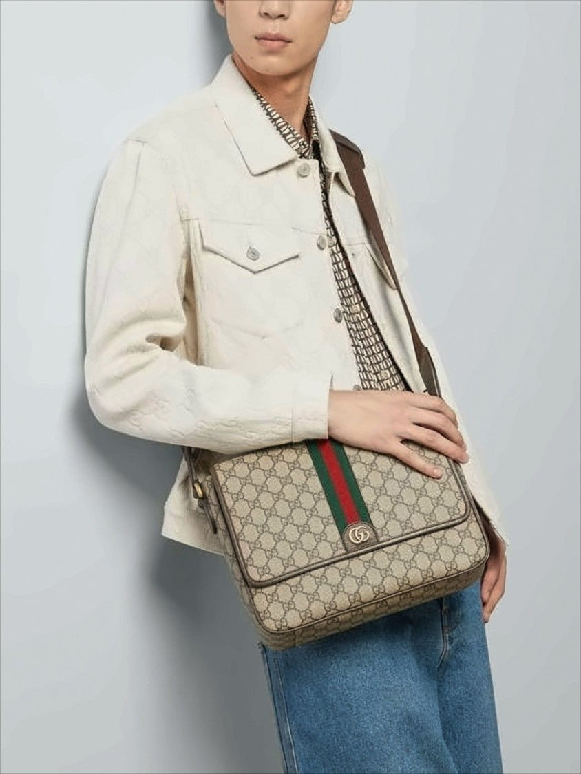 Monogram Canvas Crossbody Bag with Leather Trim