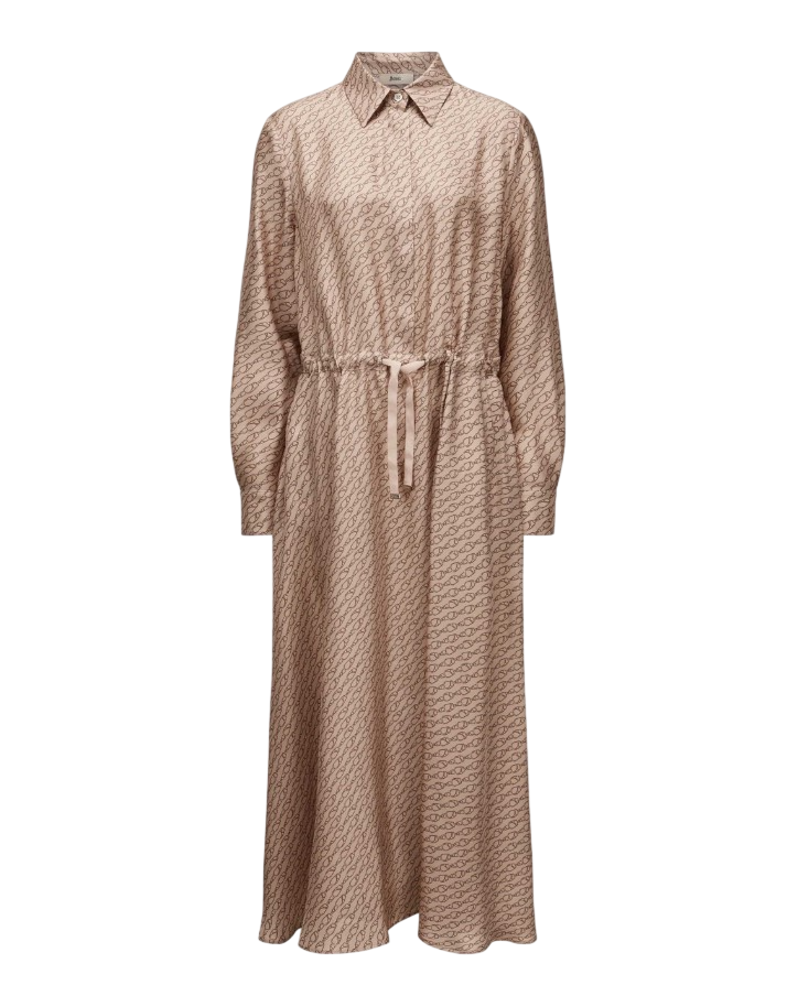 Silk Shirt Waist Belt Midi Dress