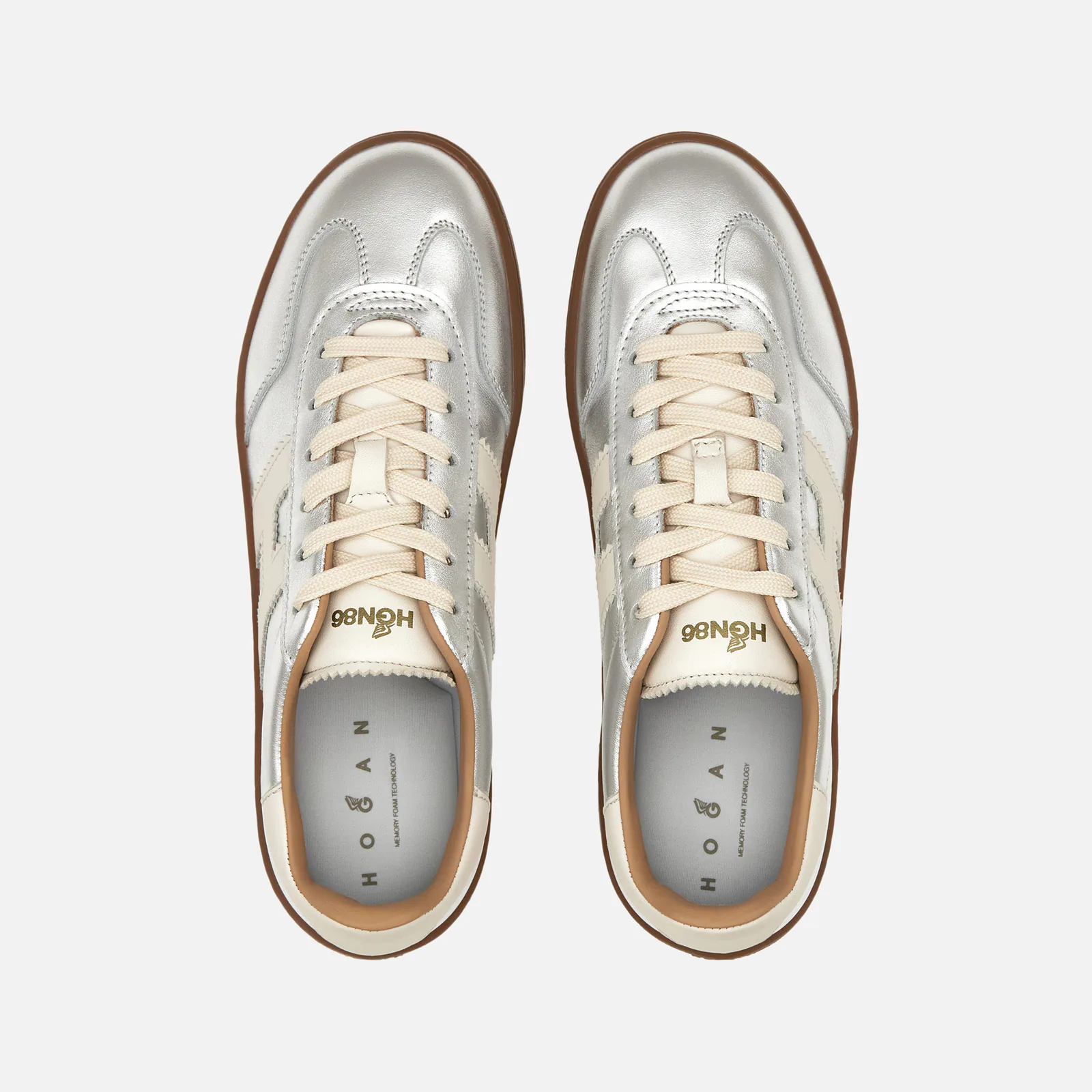 Contemporary Lace-Up Sneakers With Metallic Silver Finish
