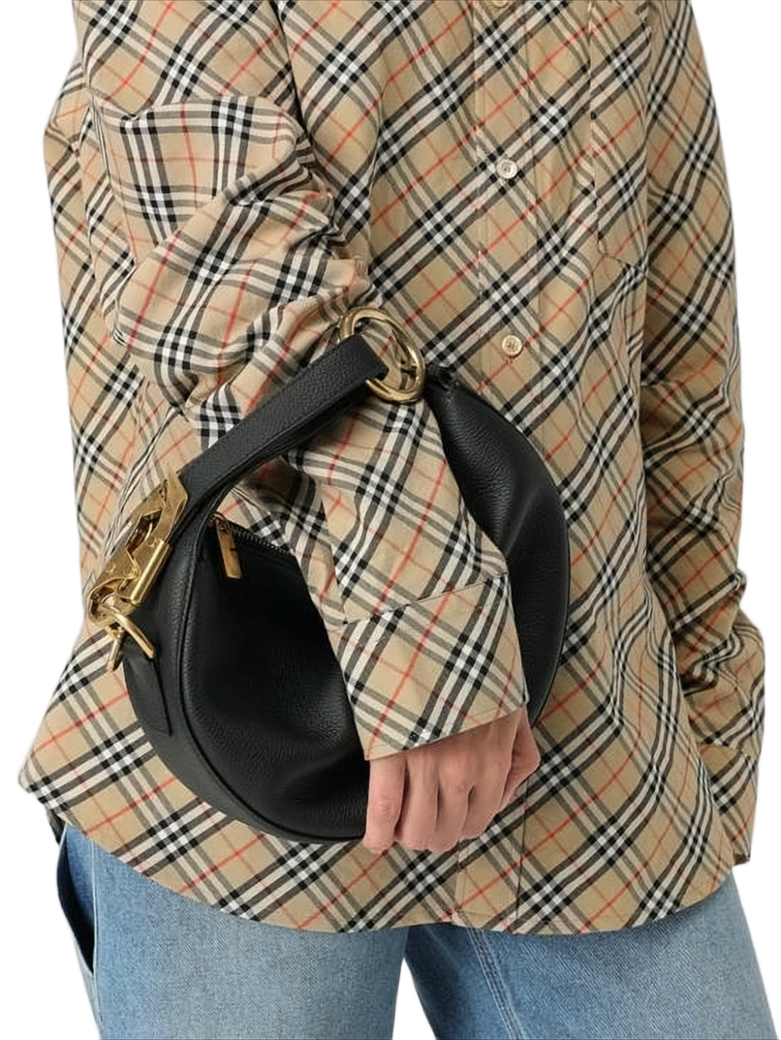 Crescent-Shaped Black Calf Leather Tote Bag