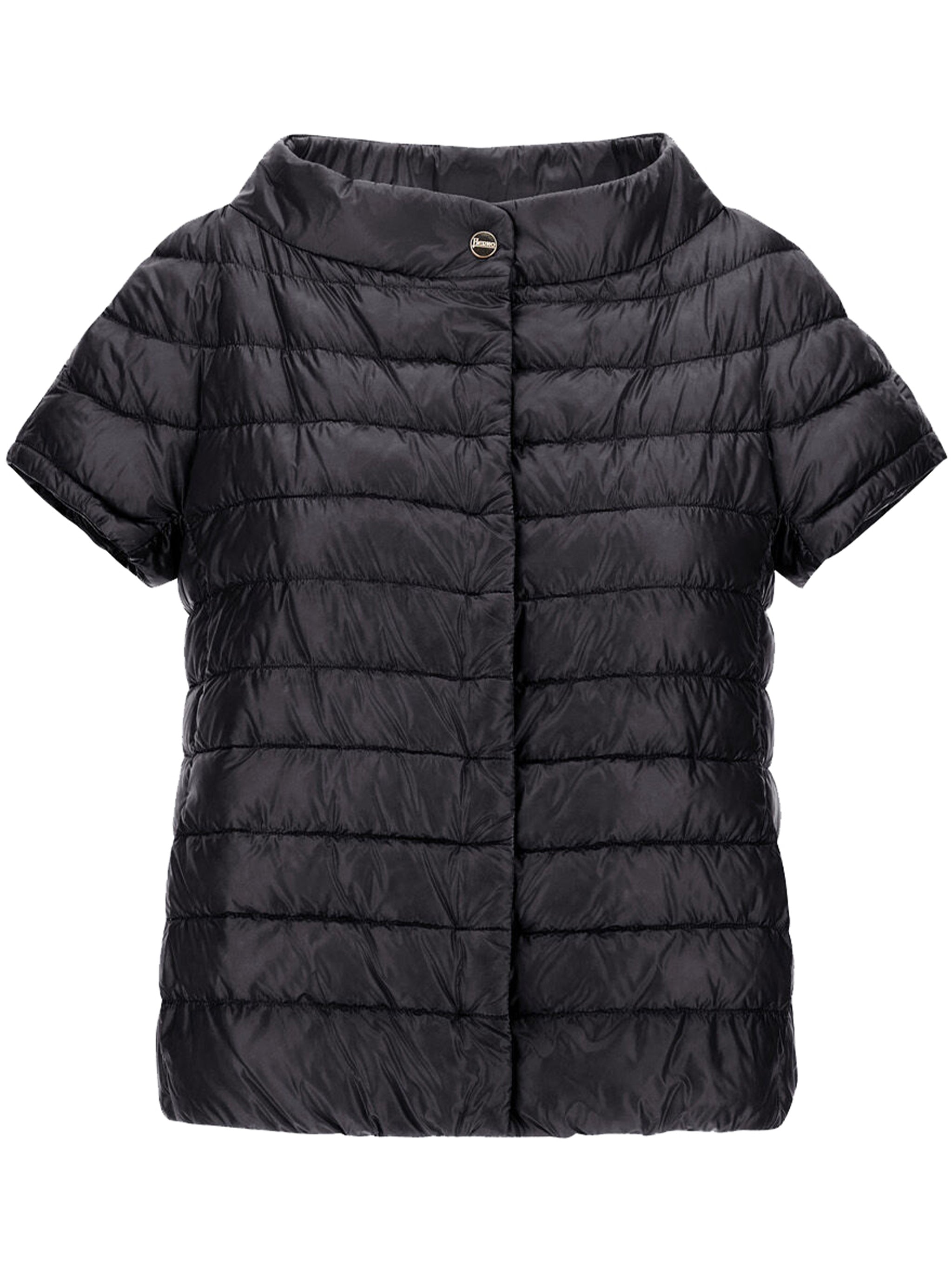 Black Piumino Short-Sleeved Puffer Nylon Cape