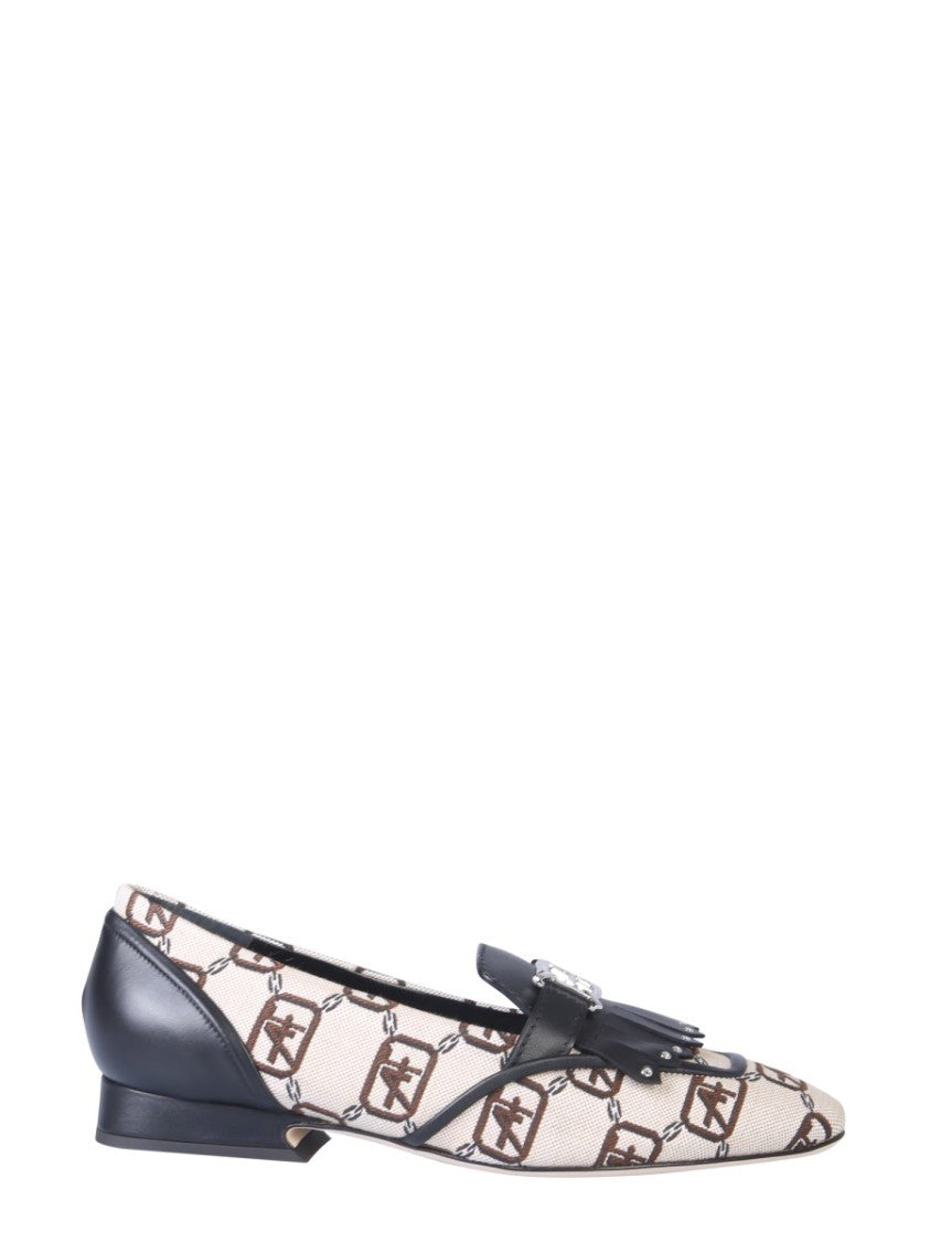 Logo-Patterned Moccasins With Fringed Strap