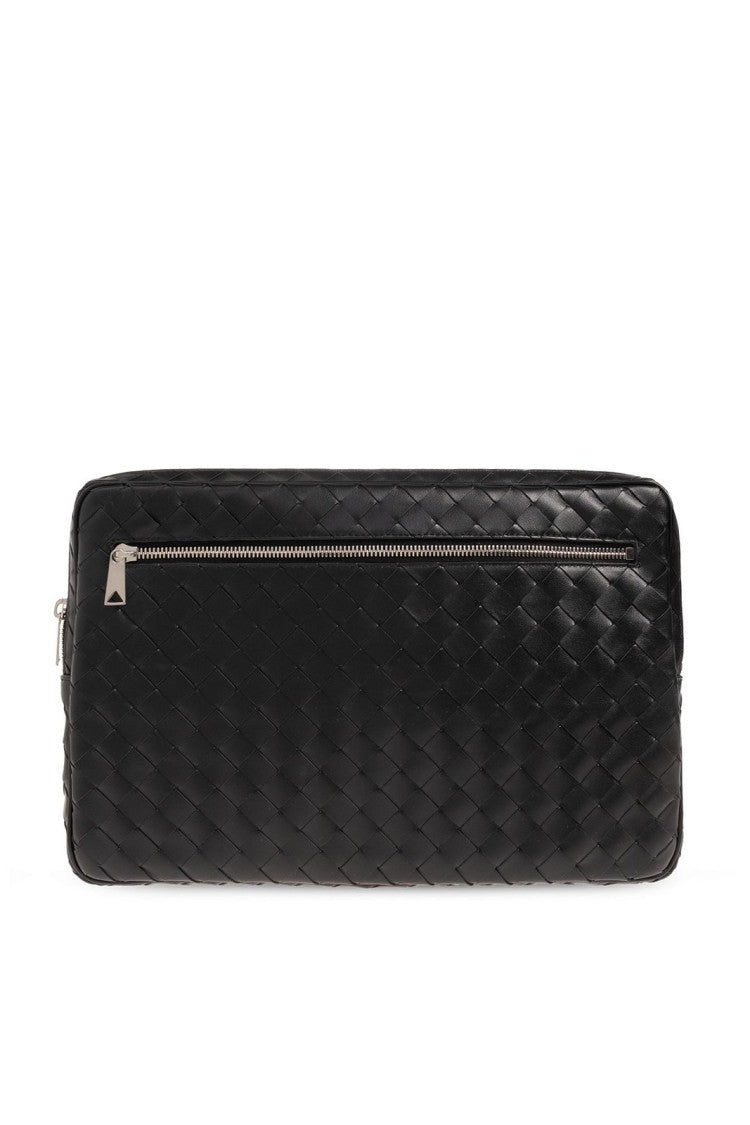 Woven Leather Pouch with Metallic Zipper
