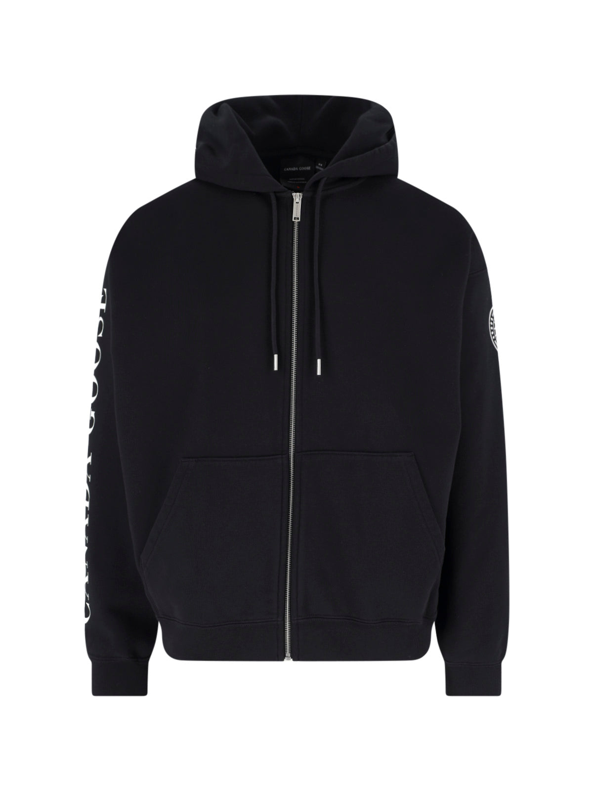 Black Cropped Zip-Up Cotton Logo Hoodie