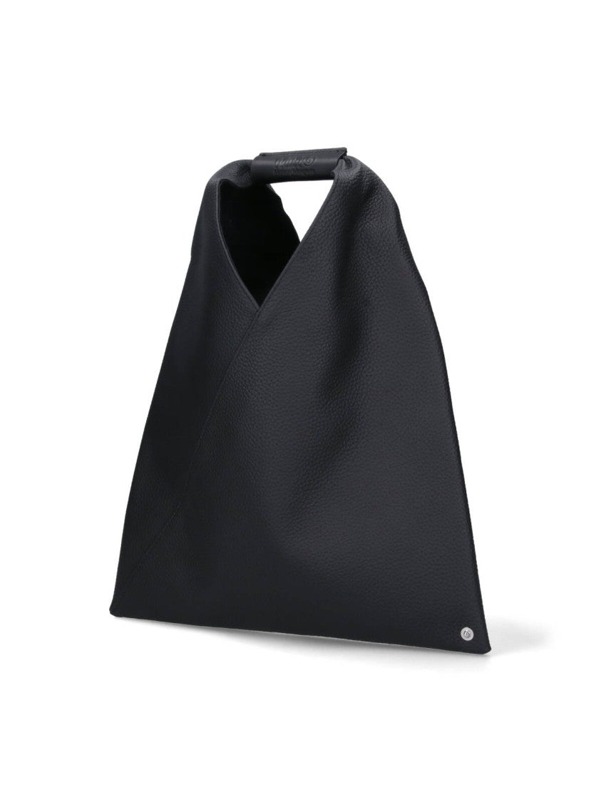 Black Hammered Leather Small "Japanese" Handbag