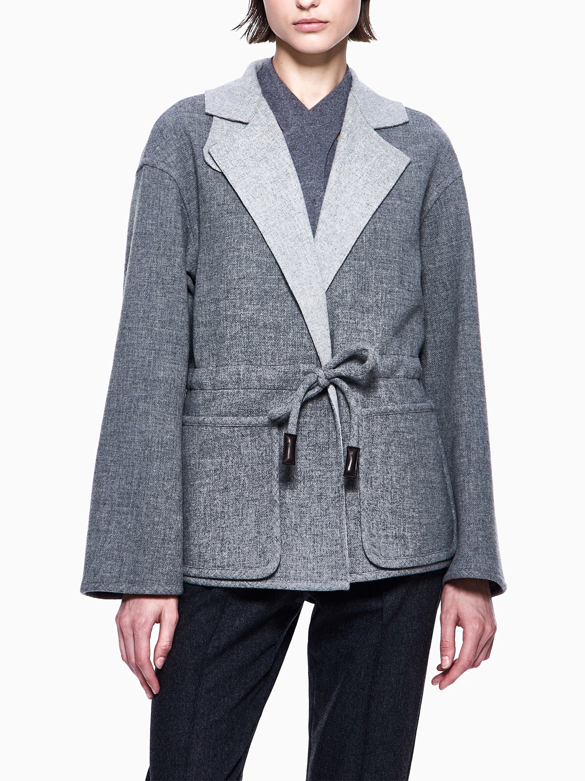 Textured Grey Wool Relaxed Fit Blazer