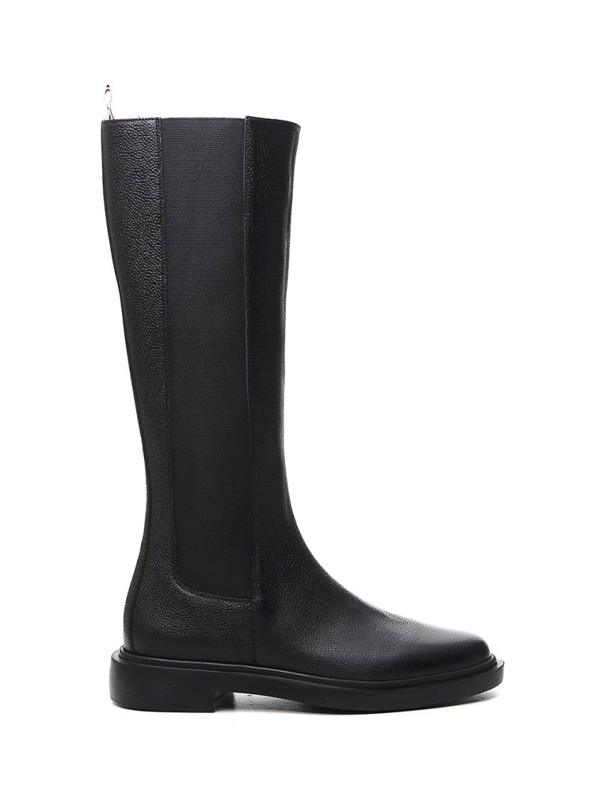 Tall Black Boots with Distinctive Striped Detail