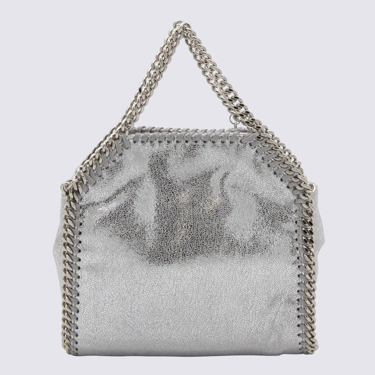 Srebrna metaliczna torebka Falabella Micro Tote ze sztucznej skóry