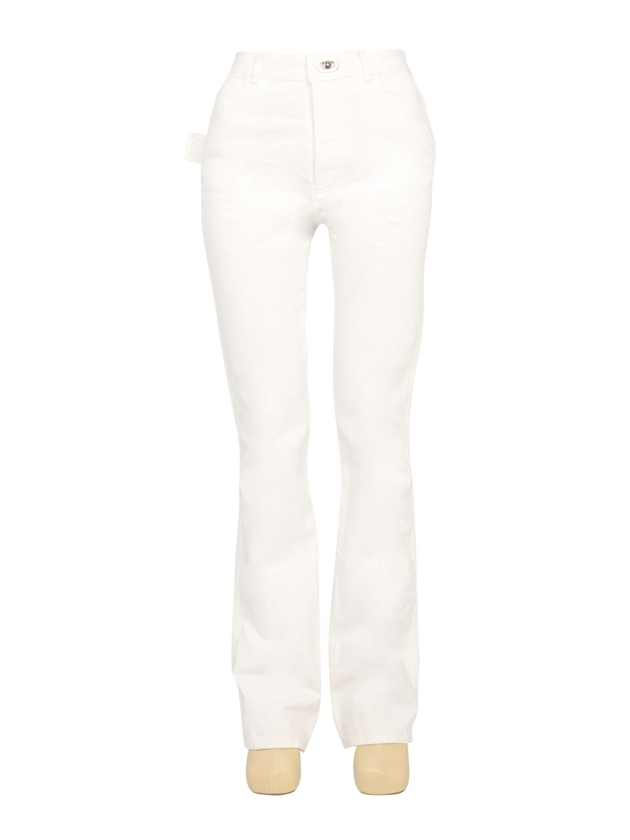 Flared Jeans with Oval Button Closure and Belt