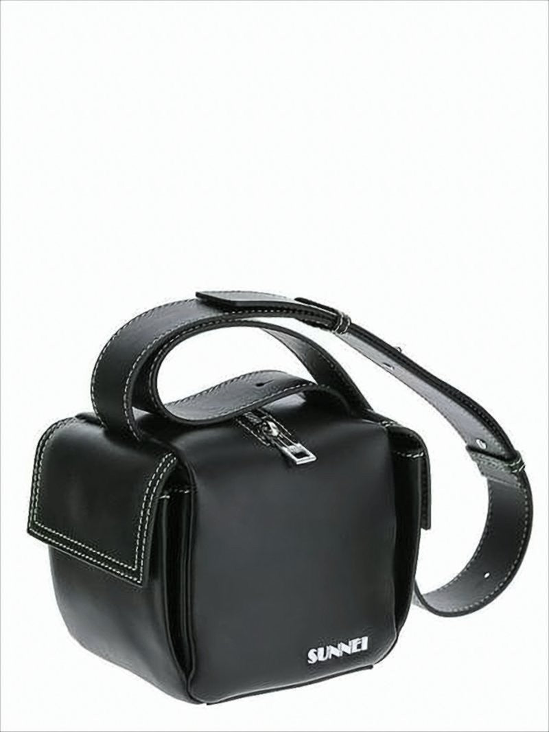 Structured Black Leather Crossbody Bag