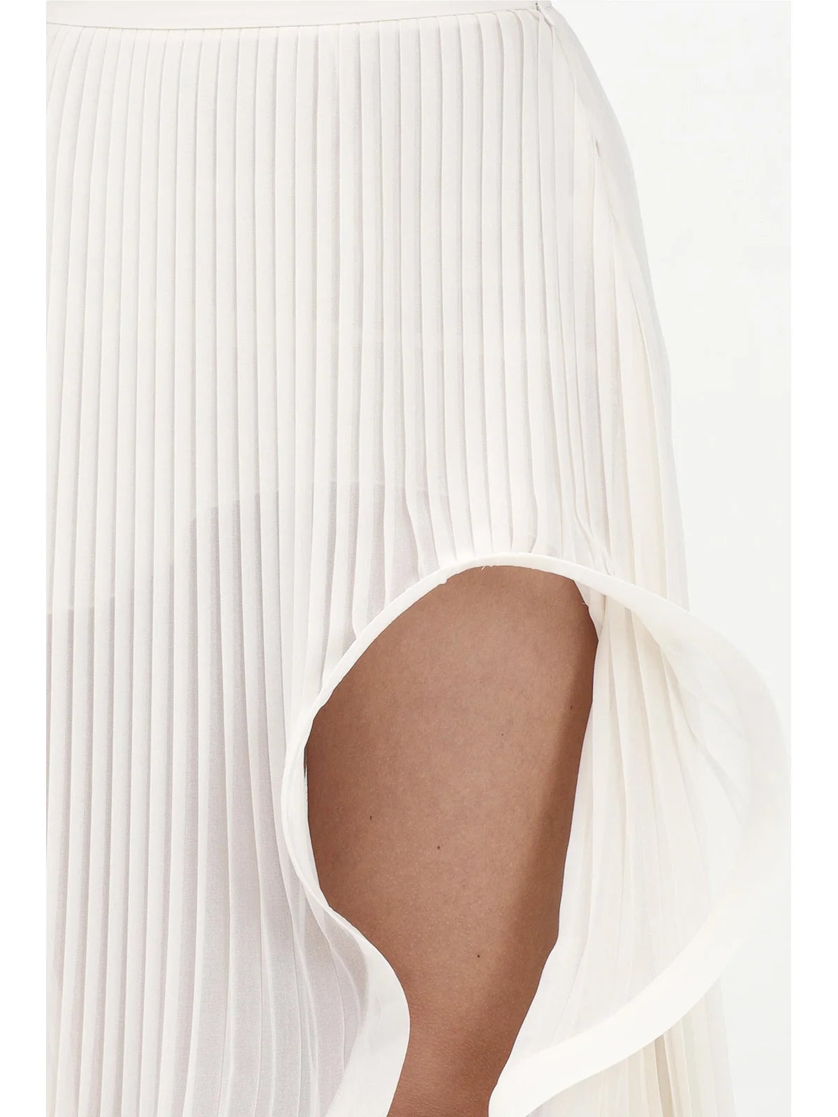 White Polyester Asymmetric Pleated Skirt