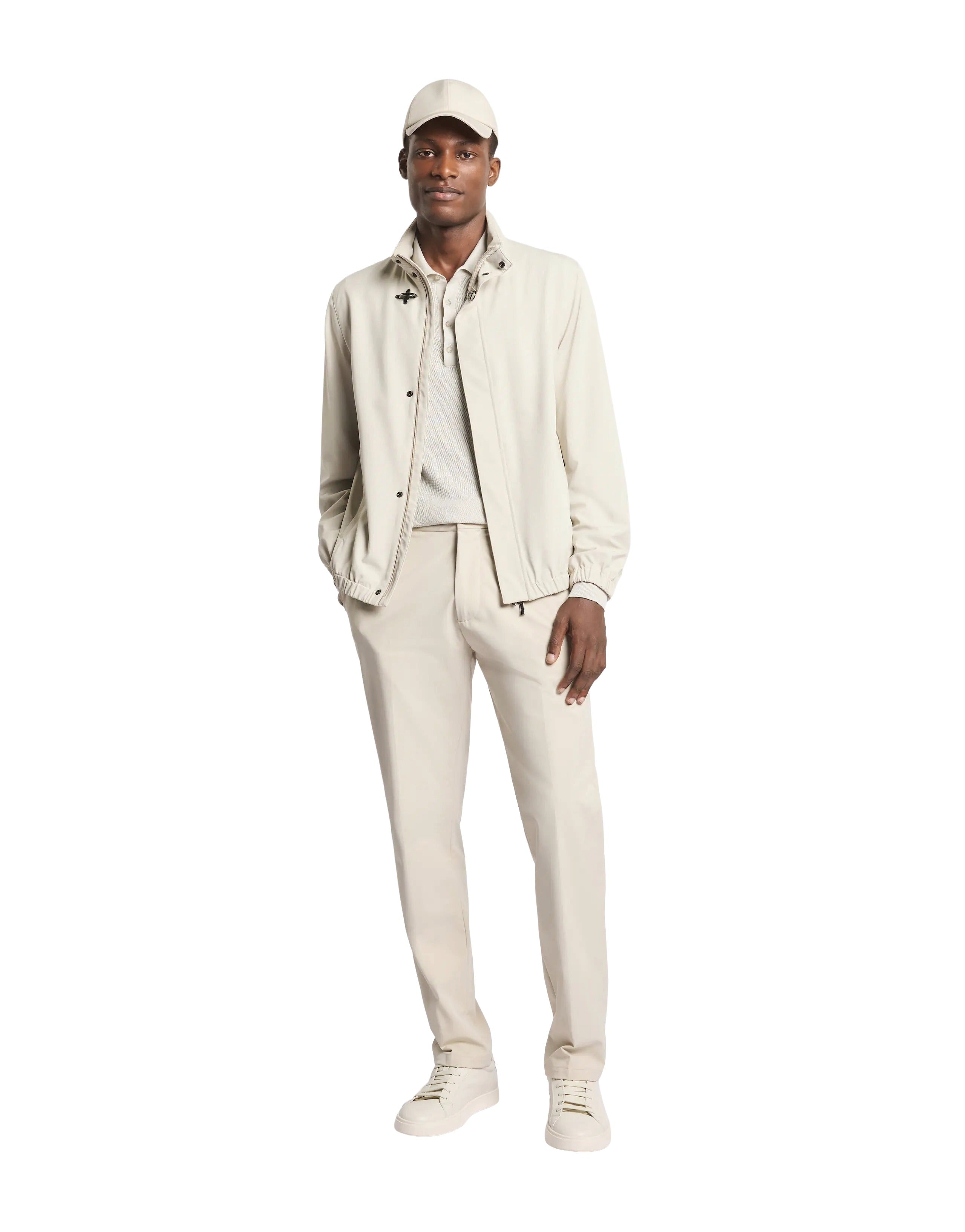Tailored High-Collar Travel Jacket with Concealed Closure
