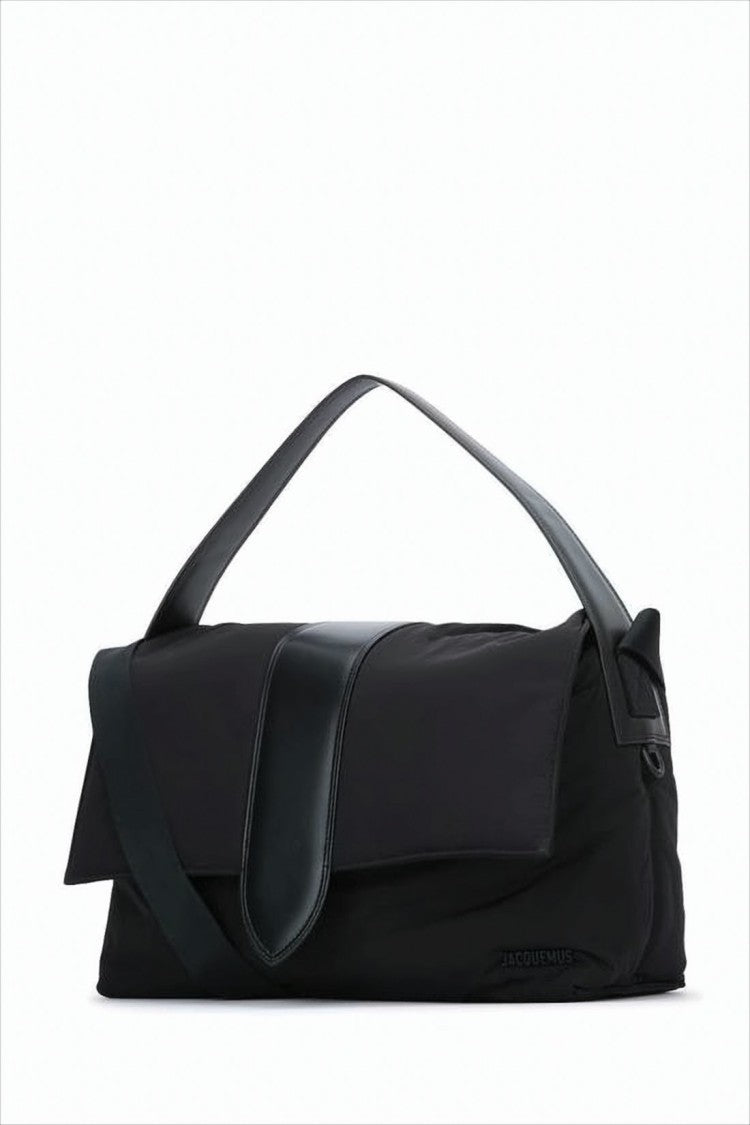 Rectangular Nylon Crossbody Bag With Leather Accents