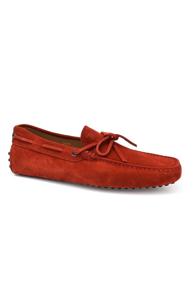 Red Suede Loafers With Knotted Laces