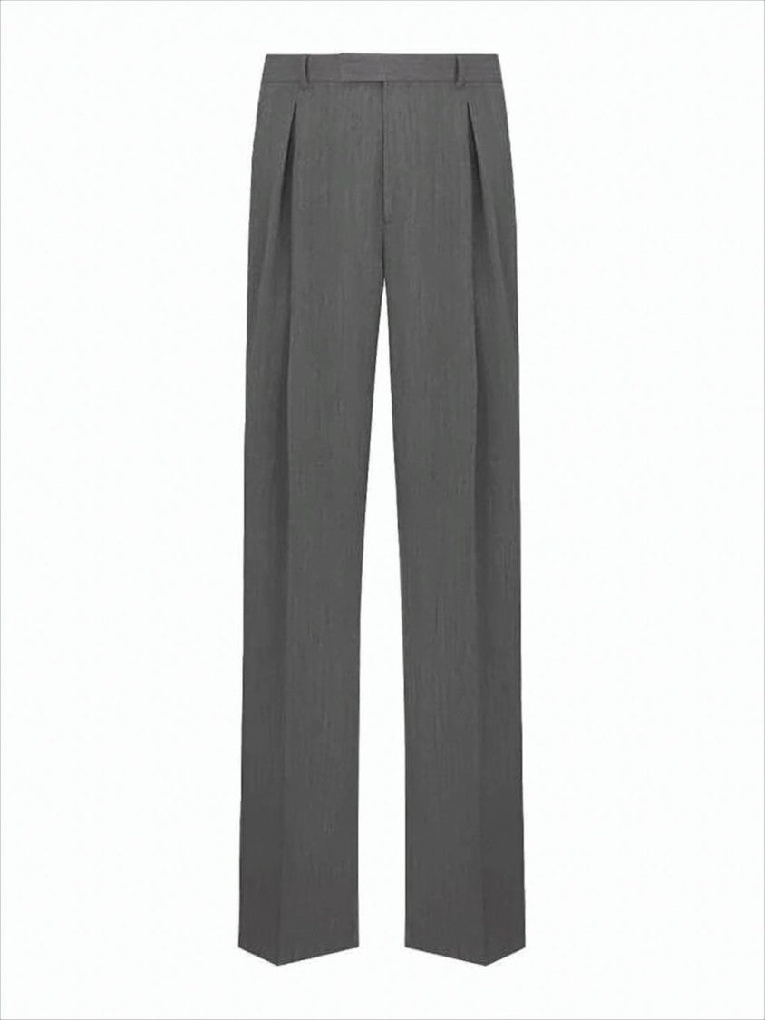 Tailored Grey Wool Suit Pants With Front Pleats