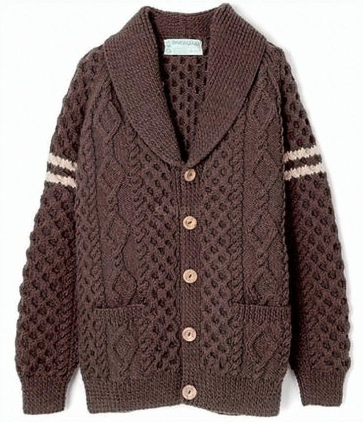 Textured Wool Cardigan with Shawl Collar and Button-Down Front