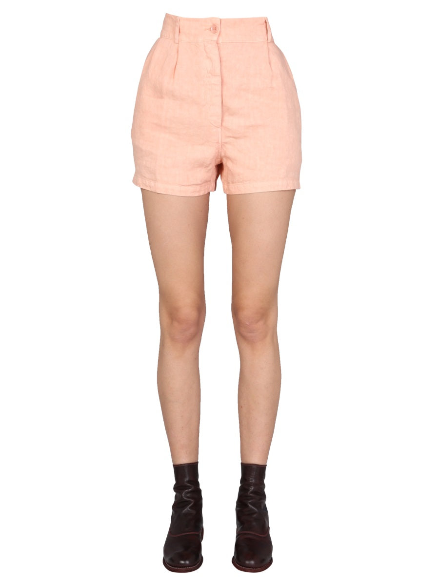 Wide-Leg Linen Shorts With Front Button Closure