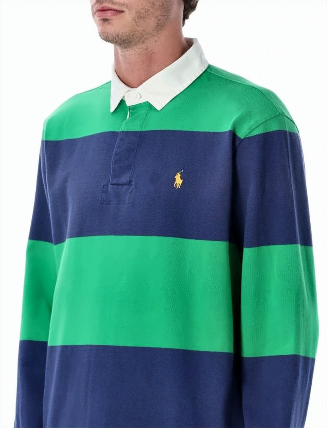 Horizontal Stripe Long-Sleeve Polo Shirt