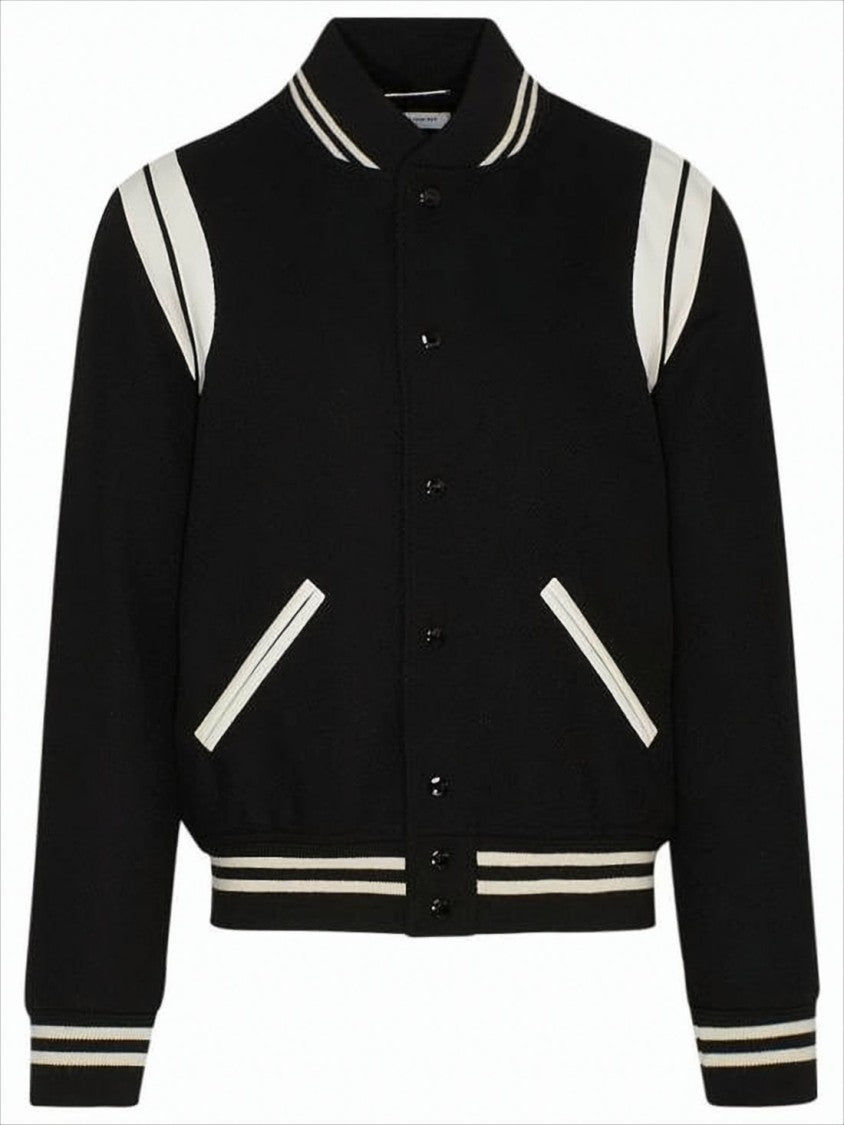 Black Wool-Polyamide Blend Bomber Jacket
