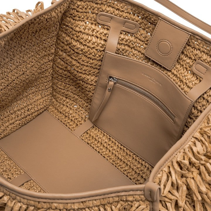 Handwoven Raffia Curl Handbag With Leather Handles