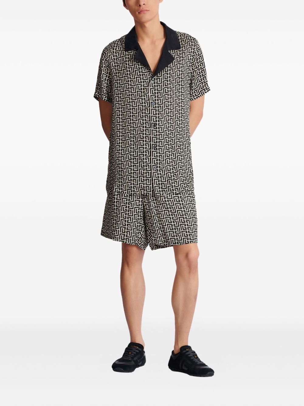 Geometric Monogram Short-Sleeve Button-Down Shirt