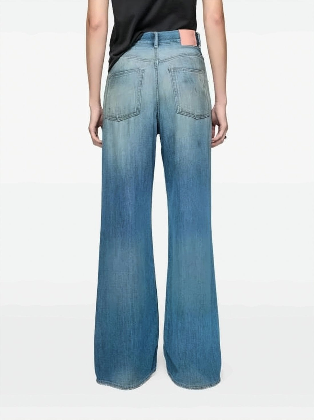 Wide-Leg Denim Pants With Faded Wash