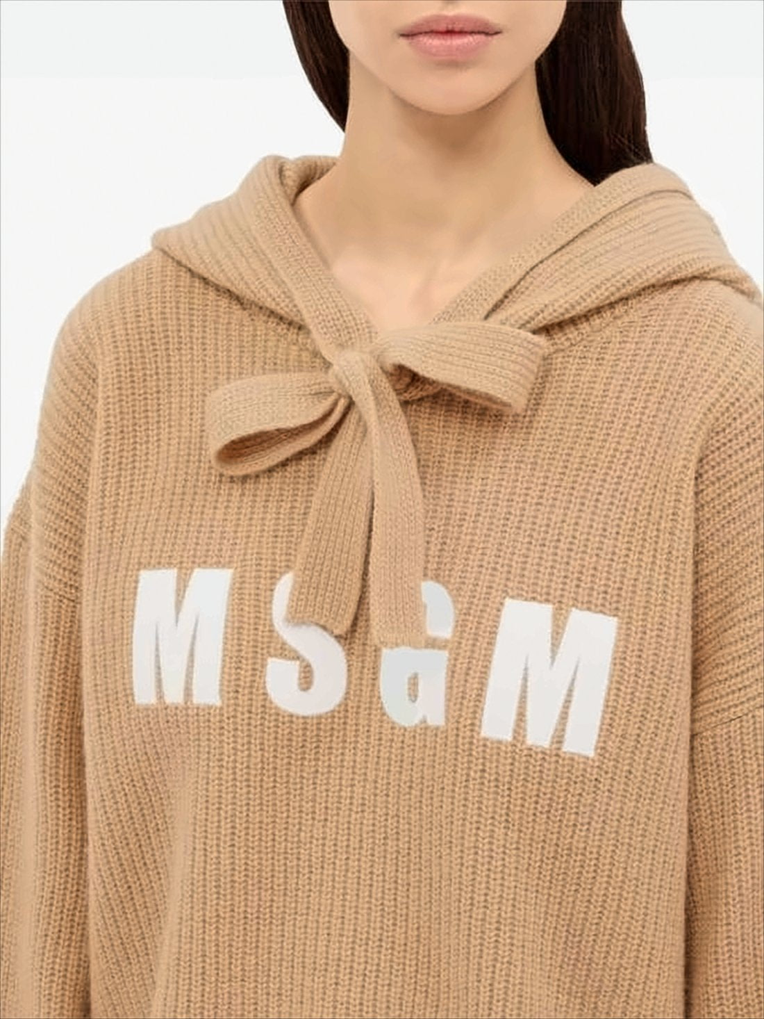 Ribbed Knit Cropped Hoodie with Graphic Lettering