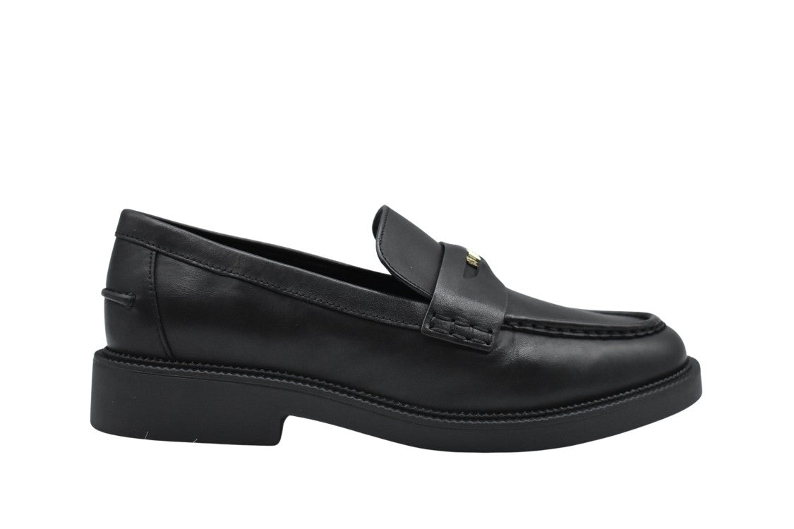 Black Leather Laced Flat Shoes