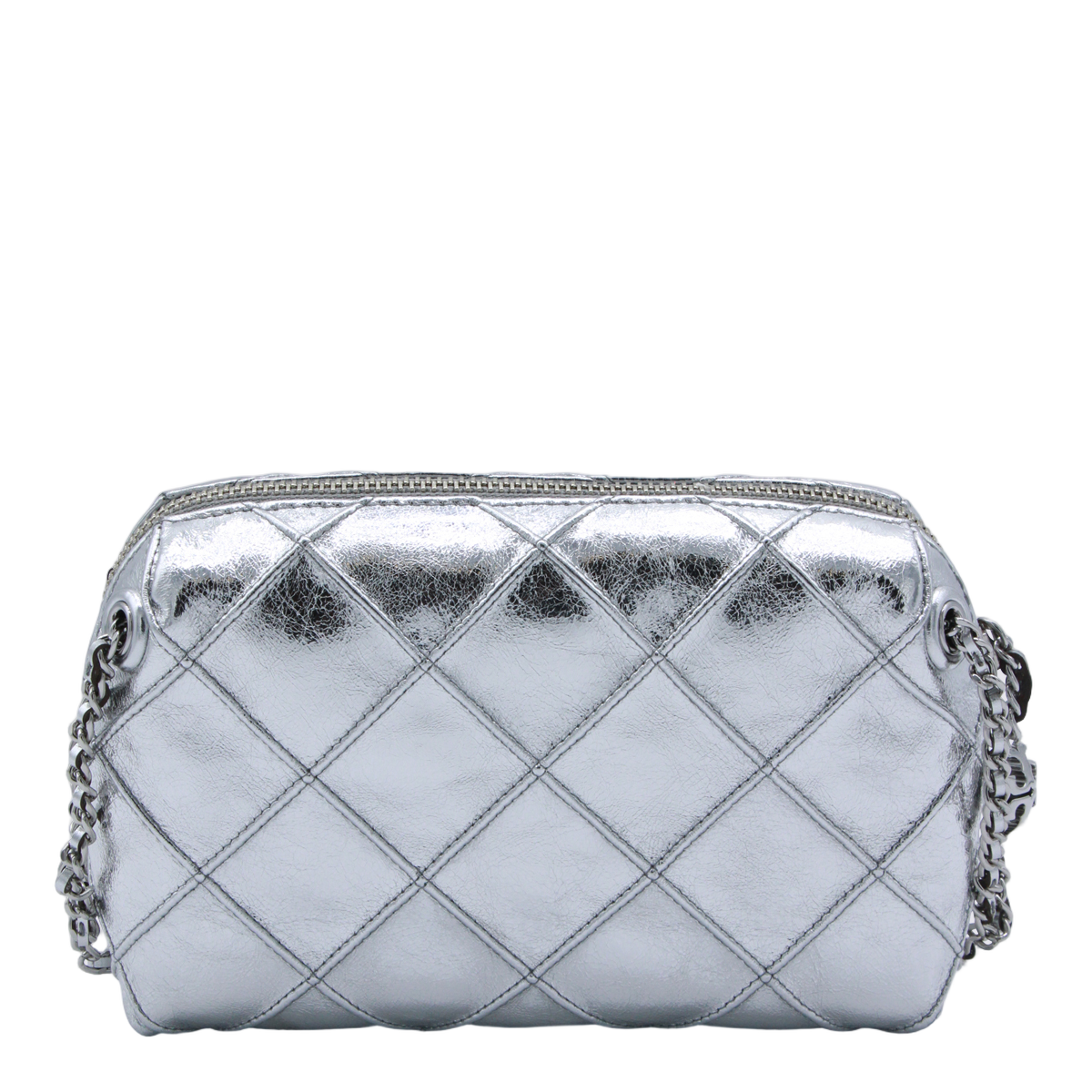 Compact Quilted Silver Metallic Bag