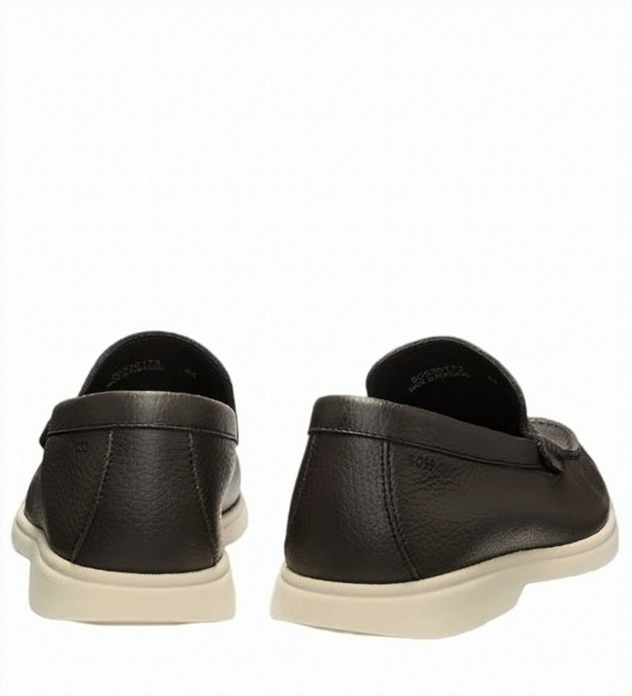 Brown Grained Leather Loafers