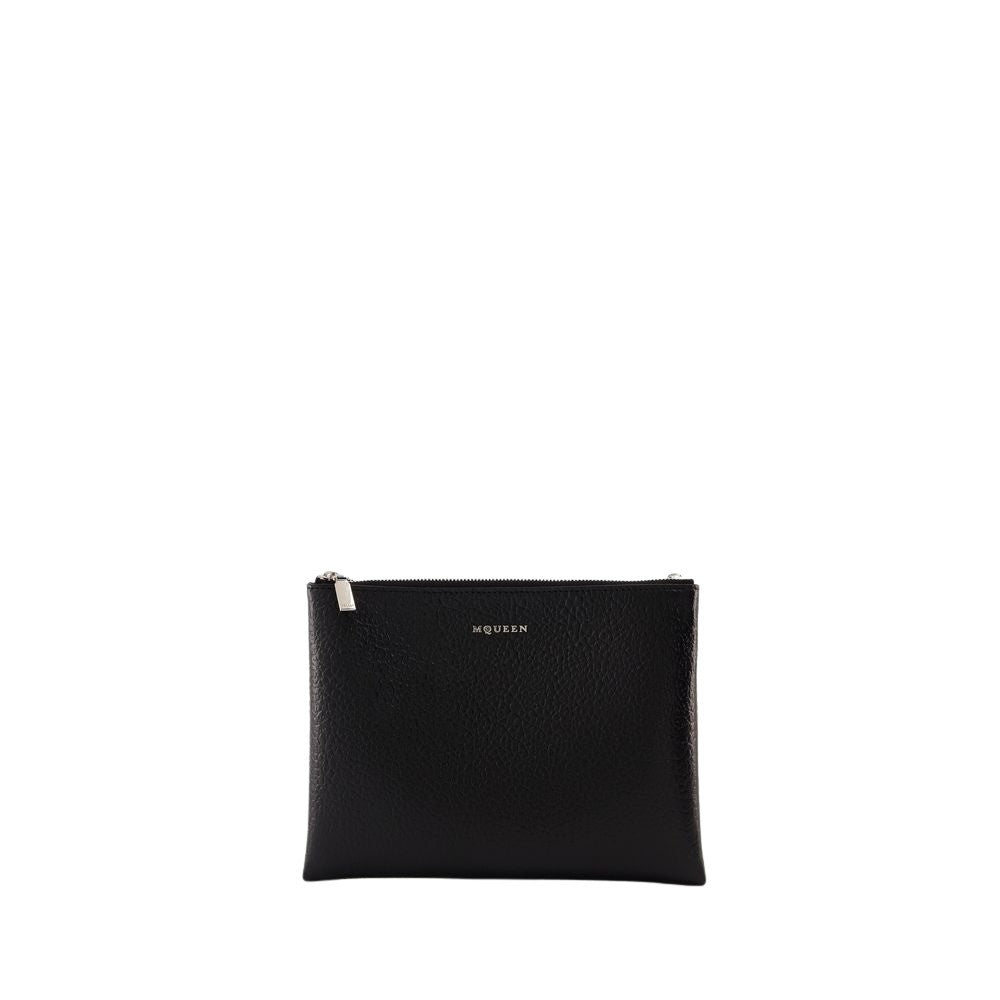 Cross Bar Clutch - Leather - Black/Silver