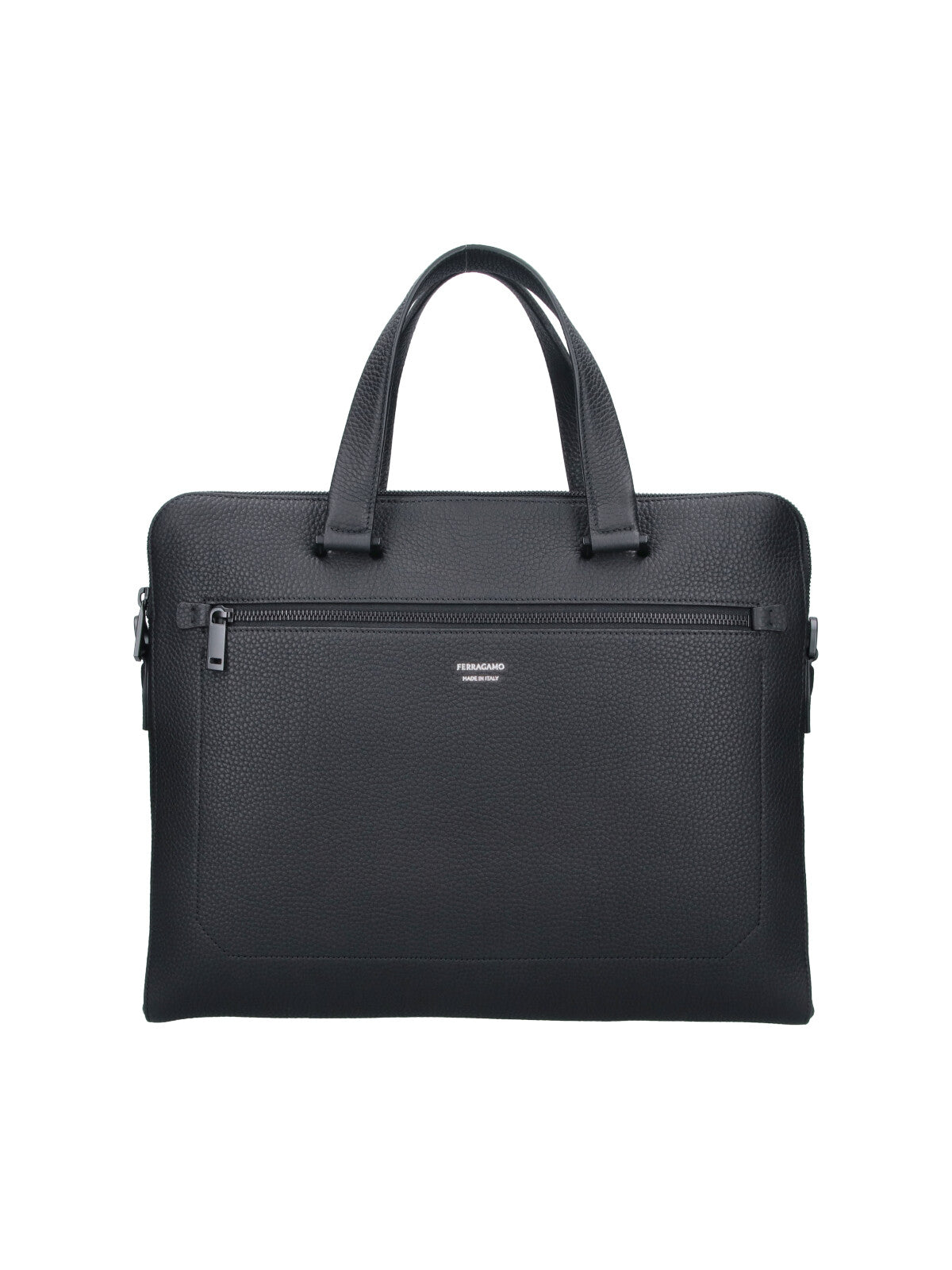 Black Textured Leather Triple Compartment Briefcase