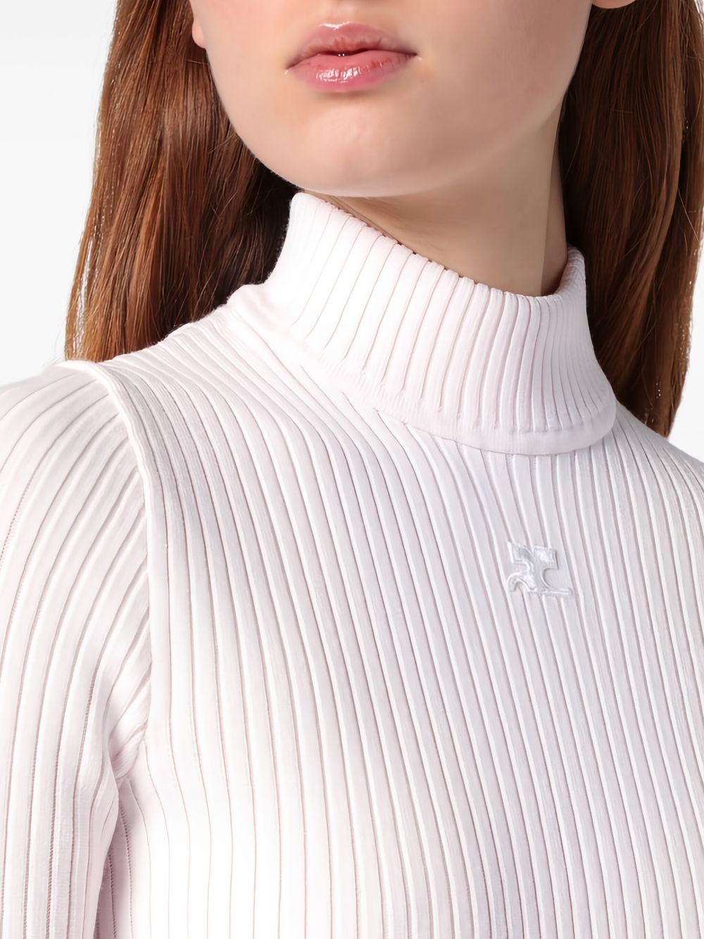 Ribbed Silk-Nylon Top With Mock Neck