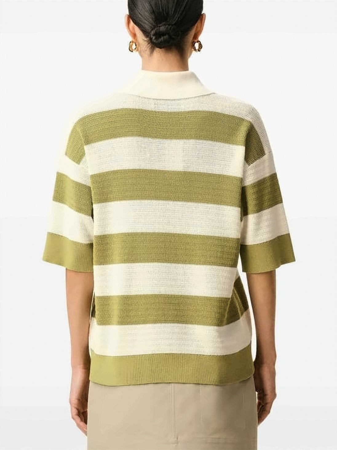 Olive Green Cream Horizontal Striped Polo