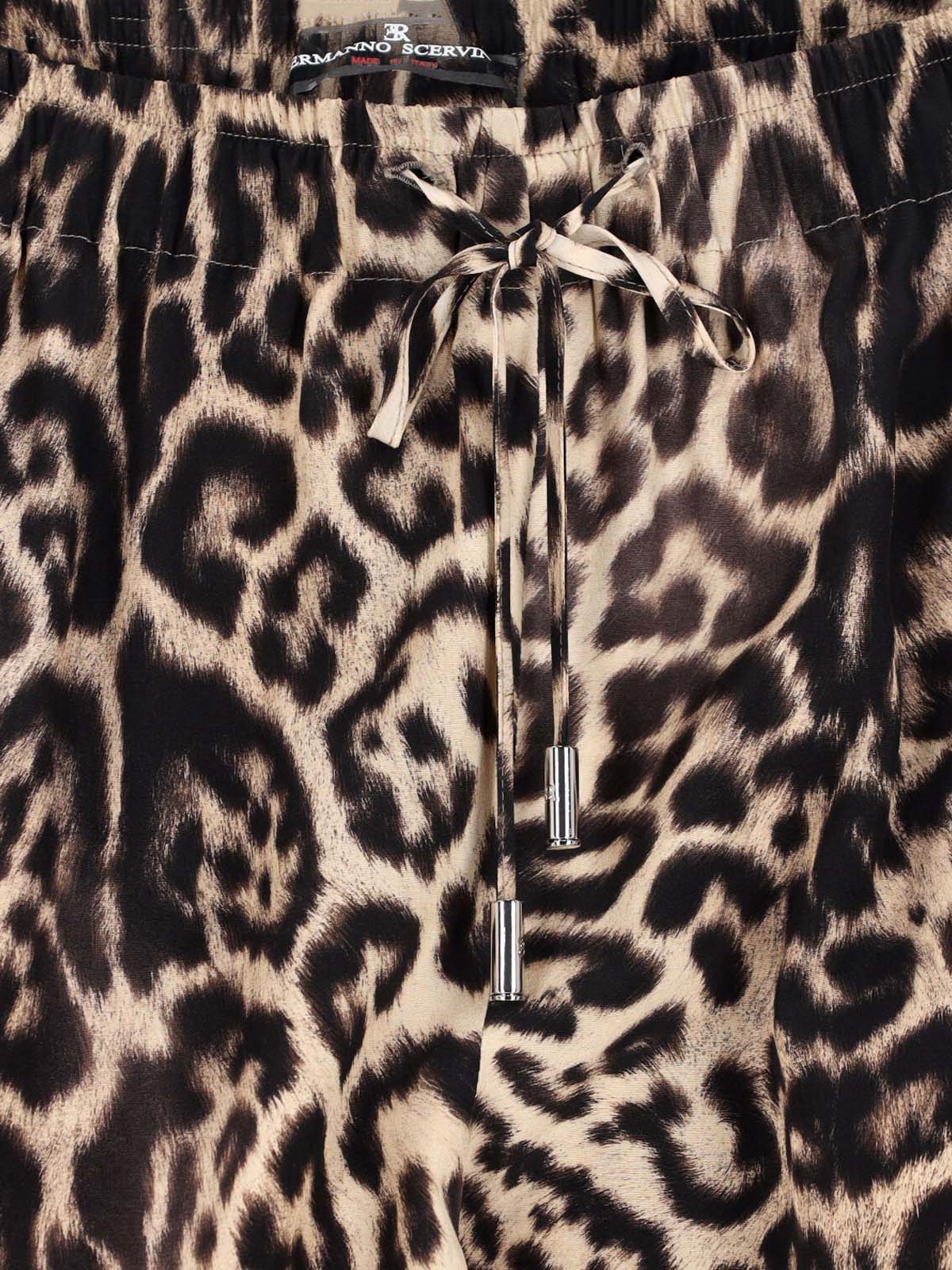 Brown Silk Pajama Trousers, Animalier Pattern