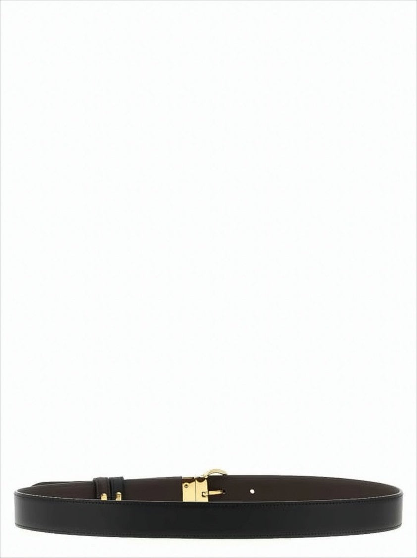 Reversible Calf Leather Belt with Polished Gold-tone Buckle